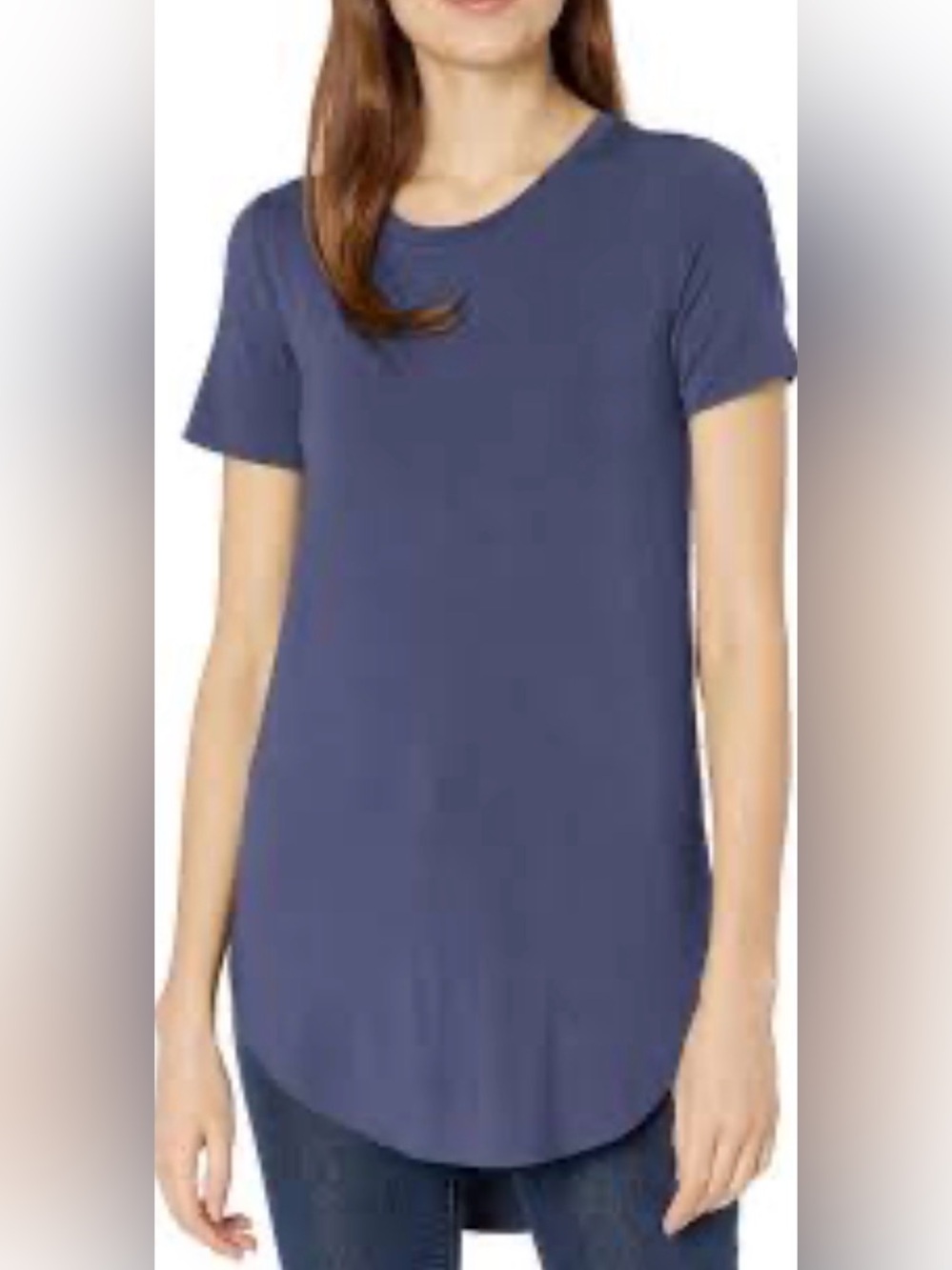 Daily Ritual Women’s Viscose Stretchy Short-Sleeve Crewneck Tunic Top Navy Blue
